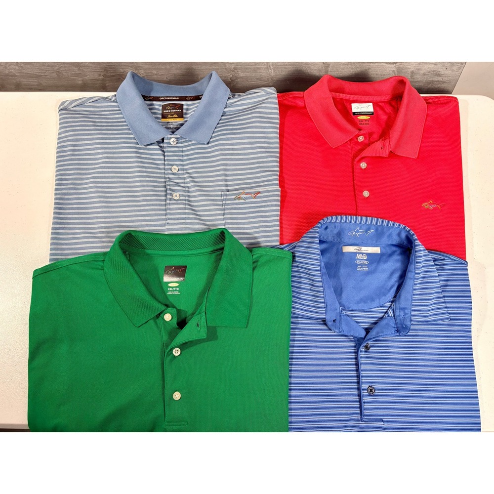 Greg Norman Play Dry Golf Polo Shirt Lot of 4 Mens XXL Green Red Blue Striped